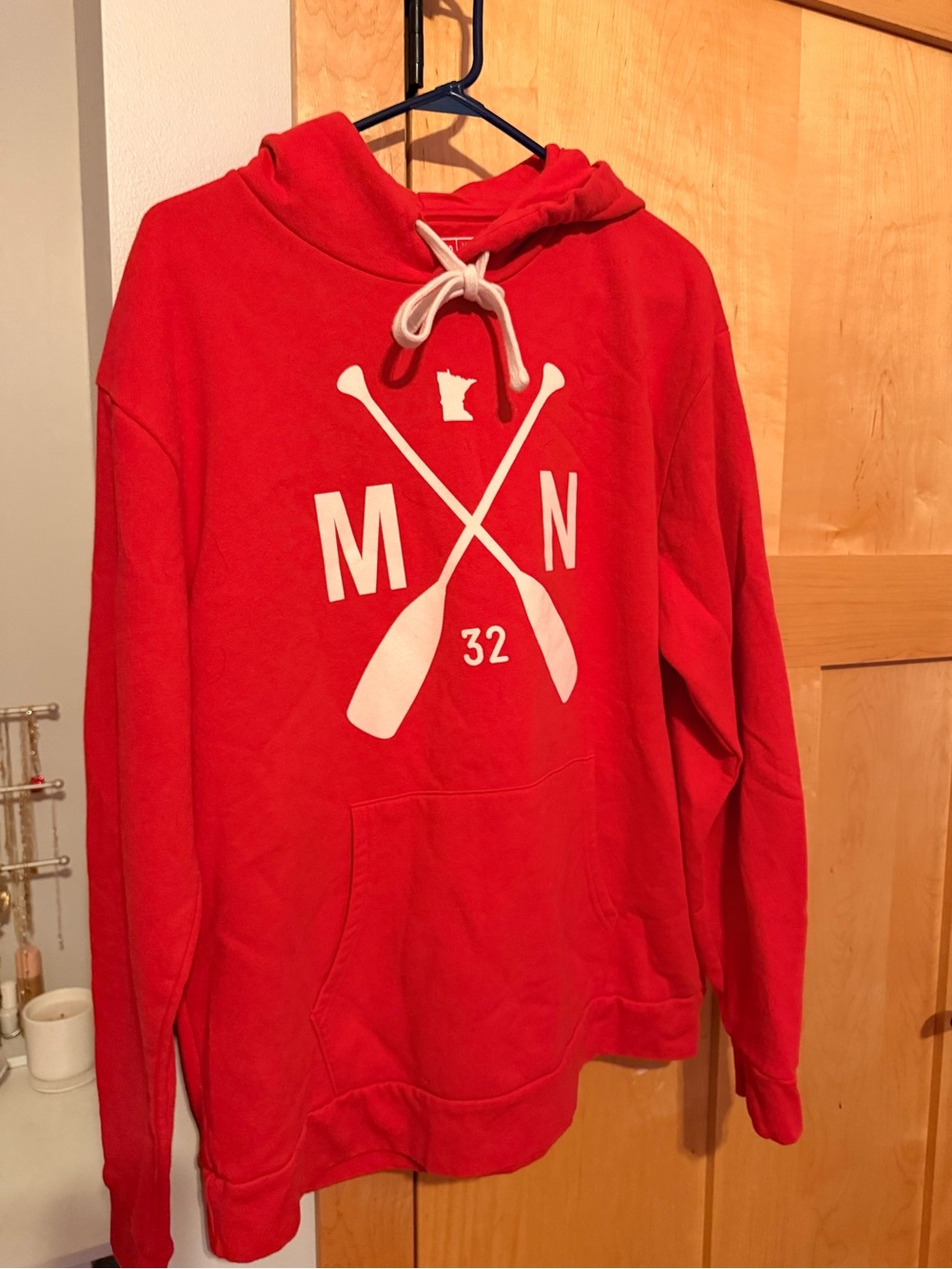Soda Red Pullover Hoodie with White Graphic